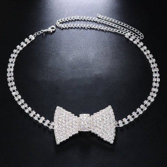 Crystal Bow Tie Choker Collar Chain Lady Rhinestone Tennis Chain Necklace - Picture 8 of 8